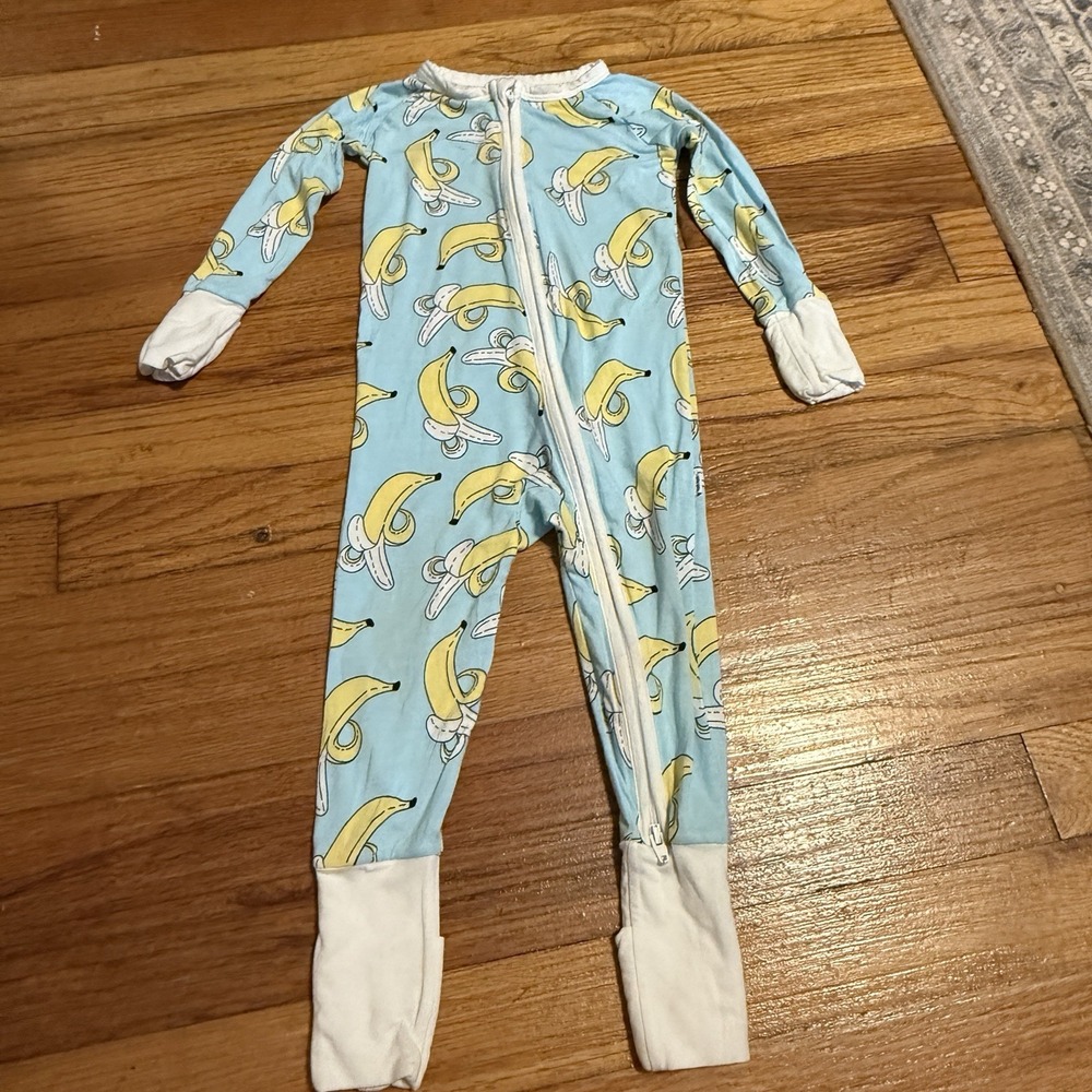 Little Sleepies Zippie Pajamas 6-12 Months Blue Bananas Bamboo Sleeper Romper